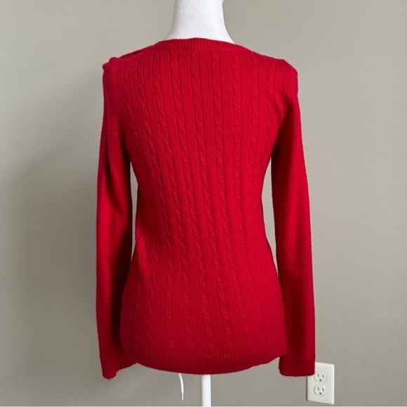 Talbot’s Cherry Red Crewneck Cable Knit Sweater - Picture 4 of 8